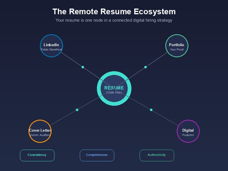 Remote Resume Ecosystem - Resume connected to LinkedIn, Portfolio, Cover Letter, and Digital Footprint
